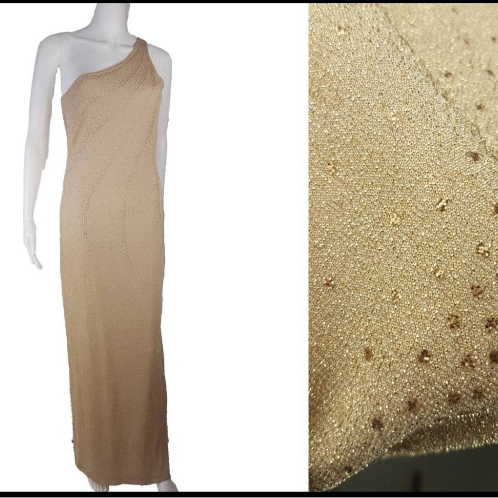 Vintage La Glo One Shoulder Gold Gown